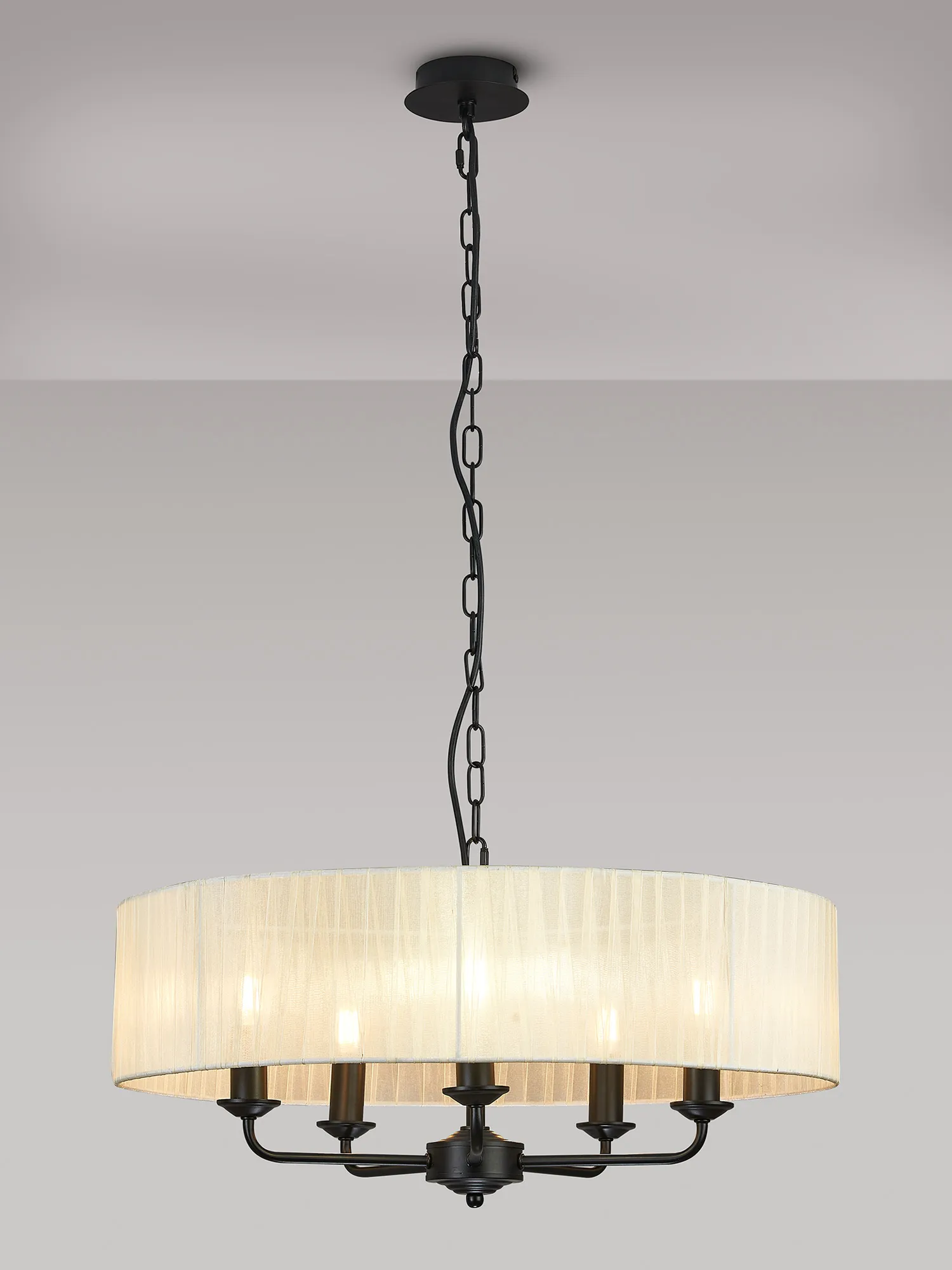 Banyan 60cm 3 Light Pendant Matt Black, Cream DK1026  Deco Banyan MB CR